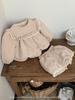 Korean Style Baby Girl Winter Outfit: Embroidered Lace Cotton Top & Padded Shorts Set