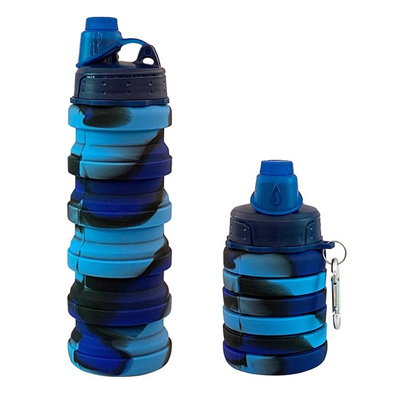 Portable Collapsible Silicone Water Bottle With Lid Camouflage Foldable Kettle For Sports Travel Drinking Cup With Carabiner Cup