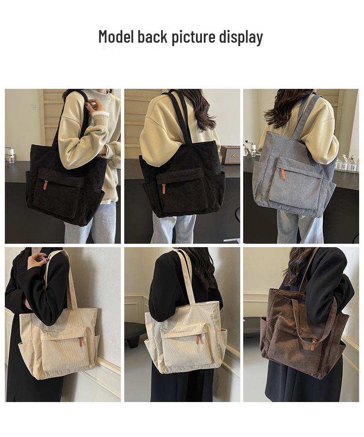 Corduroy Large Capacity Women's Shoulder Tote - Versatile for College & Commute