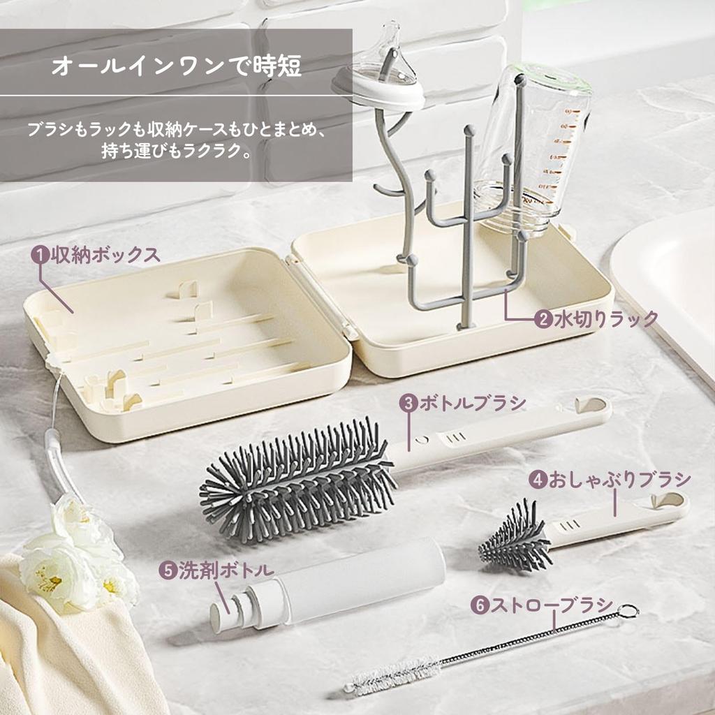 Percy's Caravan Portable Bottle Brush Set with Case, Draining Rack, Silicone Straw Brush, Pacifier Cleaner, for Travel (Blue)