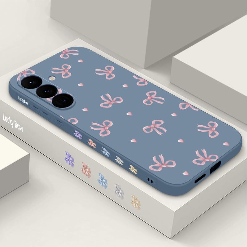 Pink Bow Print Soft TPU Case For Samsung Galaxy S25 S24 S22 S23 Ultra S24 FE A55 A53 A54 A35 A15 A16 A36 5G Silicone Phone Cover