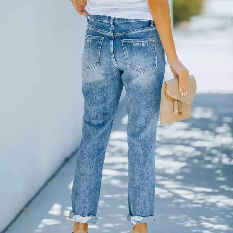 Vaqueros con borde sin rematar y cintura alta de color sólido de talla grande para mujer