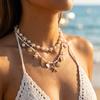 Boho Mehrschichtige Muschel Seestern Anhänger Halskette für Damen Handgemacht Perlen Imitation Perle Choker Mädchen Strandparty Schmuck Geschenk