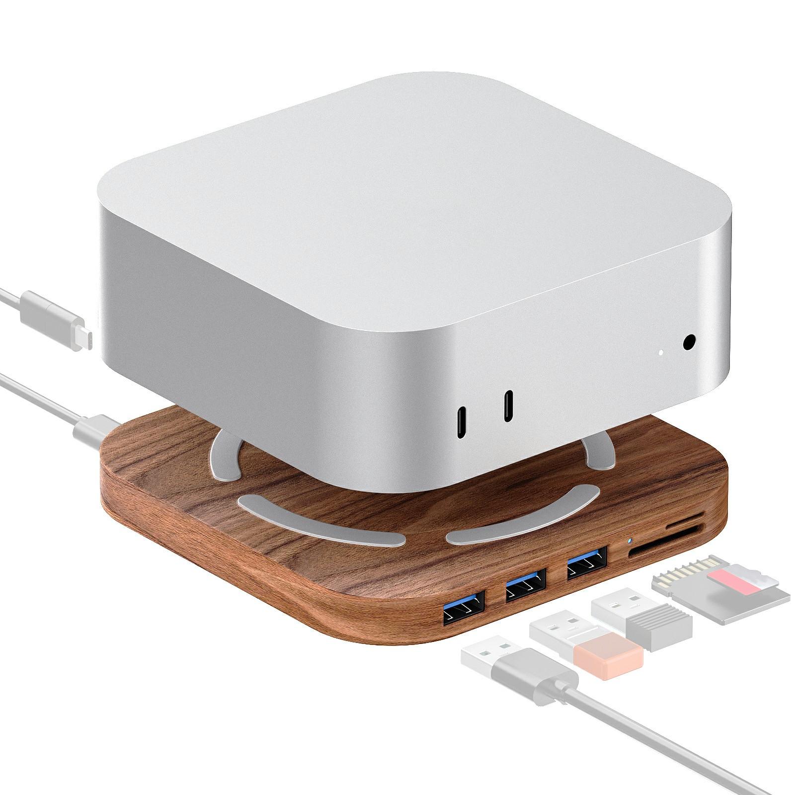 

AJM4-H Для Mac Mini M4/M4 Pro Дерев яна док-станція розширення USB 3.0 Хаб Підставка з кардридером TF/SD База As Shown A
