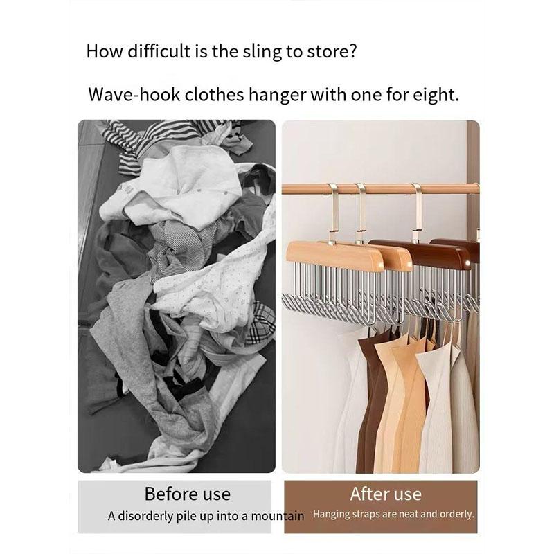 Multifunctional Vintage Wooden Hanger Wardrobe, Hat, Tie, Belt, Underwear and Bag Storage Hook Home Dormitory Seamle Wave Hanger