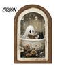 Cute Ghost Decoration Arch Wooden Sign, Halloween Table Rustic Farmhouse Arched Sign Shelf Decor, Decorative Wall Art for Mantel Living Room