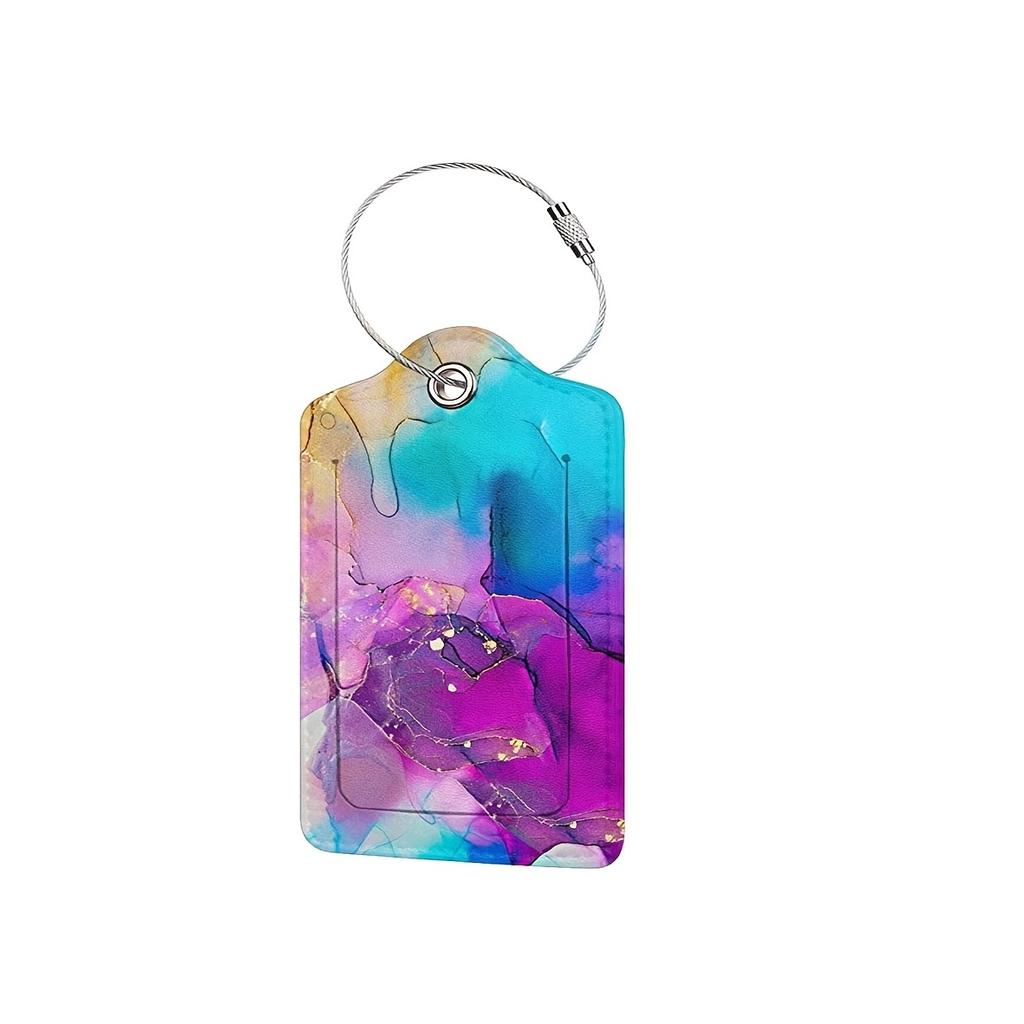 1Pc Colorful Printed Luggage Tag - Travel Boarding Pass Holder, Leather ID & Anti - Loss Tag