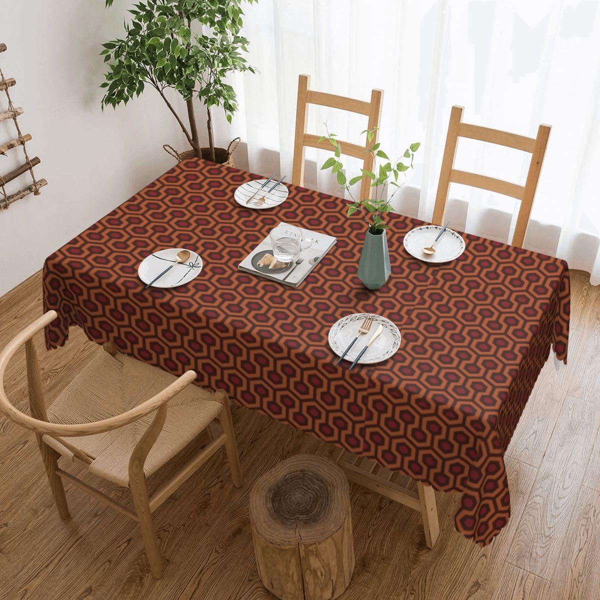 Rechthoekig 70s Patroon Retro Industrieel In Oranje En Bruine Tinten Tafelkleed Waterdicht Tafelkleed Buiten 45 -50  Tafelhoes 137x183cm