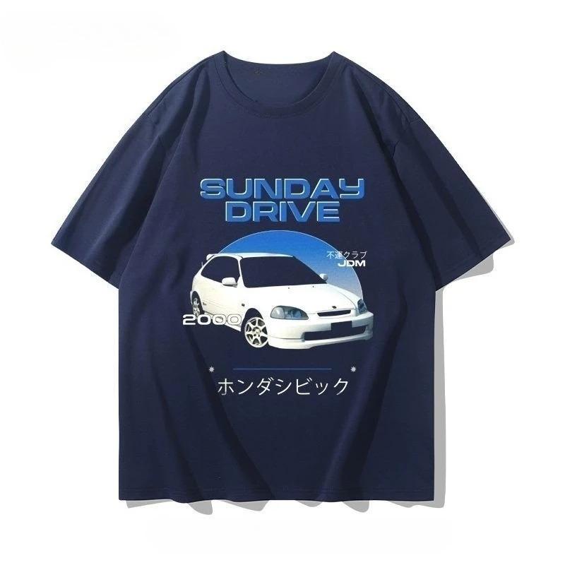 Honda Civic Type R EK9 "Stock & Stance" JDM Oversized Navy T-Shirt | Car Enthusiast Unisex Streetwear Tee