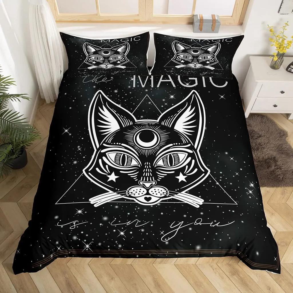 Rainbow Cat Butterfly Duvet Cover Three-Piece Set Watercolor Galaxy Outer Space Bedding Set With Pillowcase