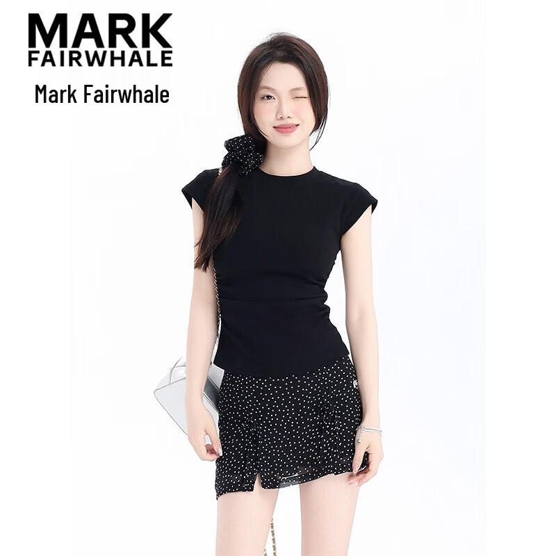 MARK FAIRWHALE Women s Slim Fit Round Neck Cap Sleeve T-Shirt XL чёрный
