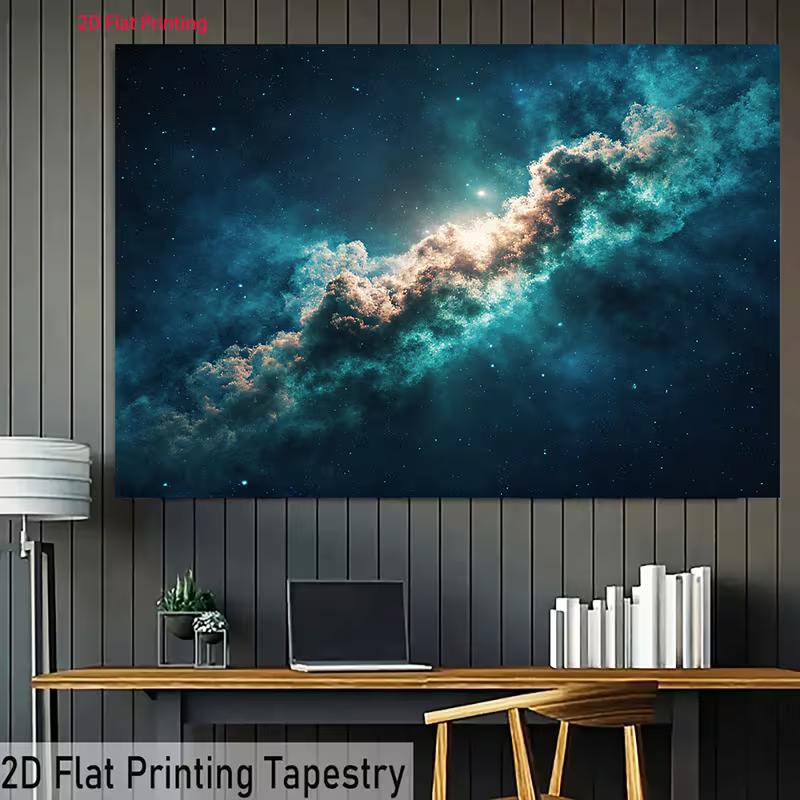2D Deep Space Galaxy Backdrop, Teal Nebula and Starfield Decor