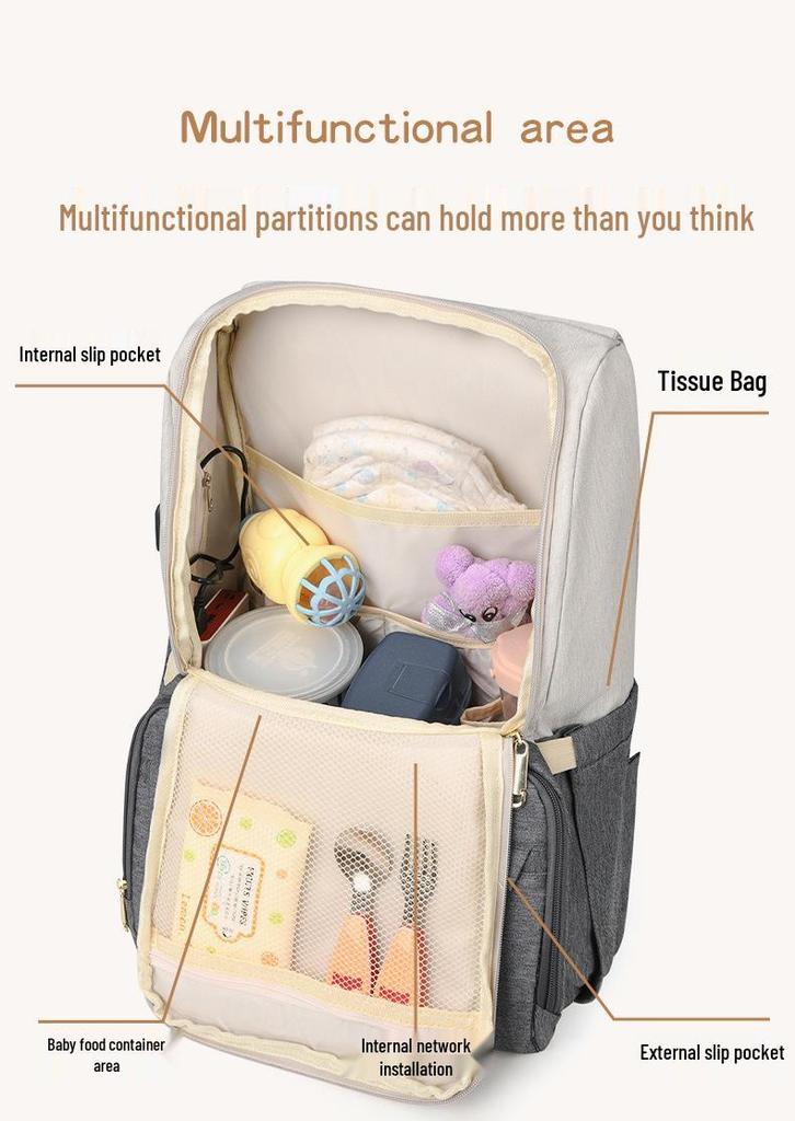 Multi-Functional Lightweight Mommy Bag: Large Capacity with USB Port, Changing Pad, and Portable Mother-Baby Storage for Hospital.