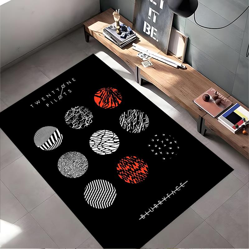 Rock Band Area Rug, Twenty One Pilots Aesthetic Collage Band Logo Print, Rock Music Fan Room Decor, Non-Slip Mat