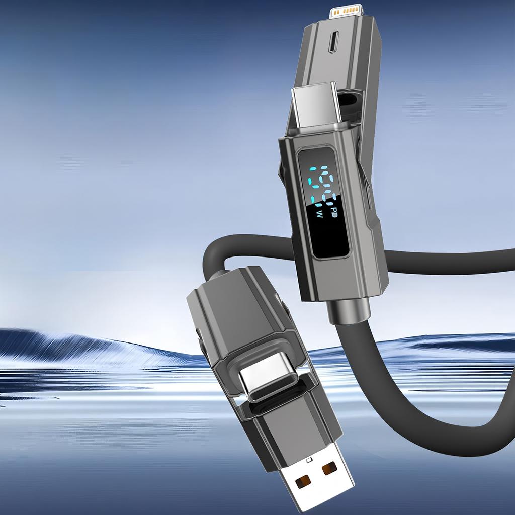 Digital Display 4 In 1 PD USB Type C Data Cable Fast Charging For iPhone 15 Samsung Xiaomi Redmi OPPO Cable Fast Charger