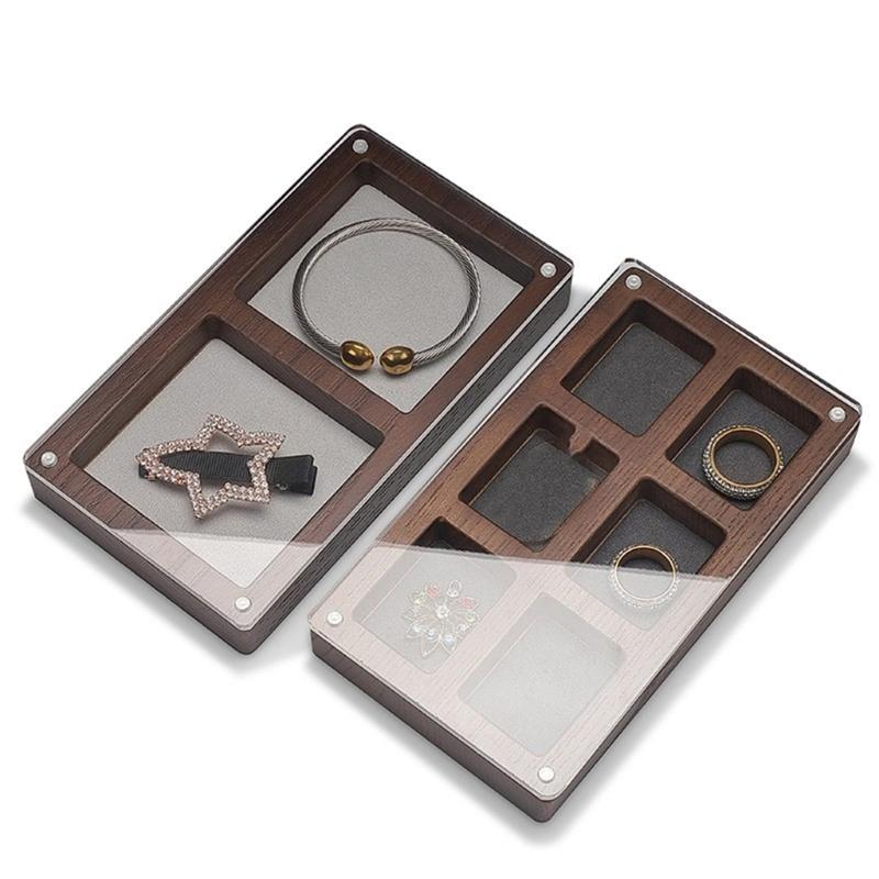 Fashionable Sturdy Wood Jewelry Display Case with Clear Acrylics Lid Portable for Elegant Storage Home Organization