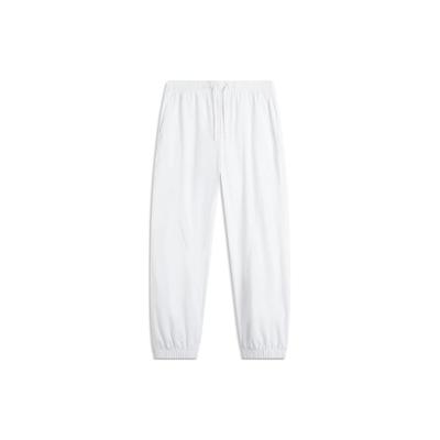 Li Ning Sports Lifestyle Series Solid Color Mid Waist Drawstring Loose Cuff Knitted Sports Pants Women Bottoms Standard-White AYKU366-1