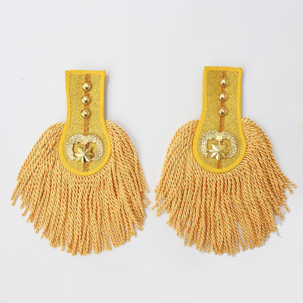1 Pair Drum Horn Band Epaulets - Tassel Fringe Chain Shoulder Badge Applique for Uniform Costume & Performance