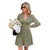 [Baizhiyi] Autumn popular French gentle wind long-sleeved solid color pleated dress