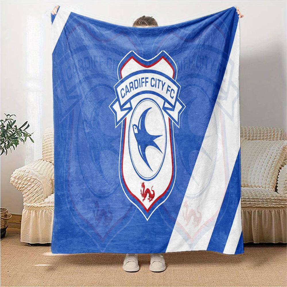 Cardiff Fc Crest Flannel Blanket, Soft Polyester, Modern Design, All-Season for Camping, Travel, Gifts for Holidays or Birthdays