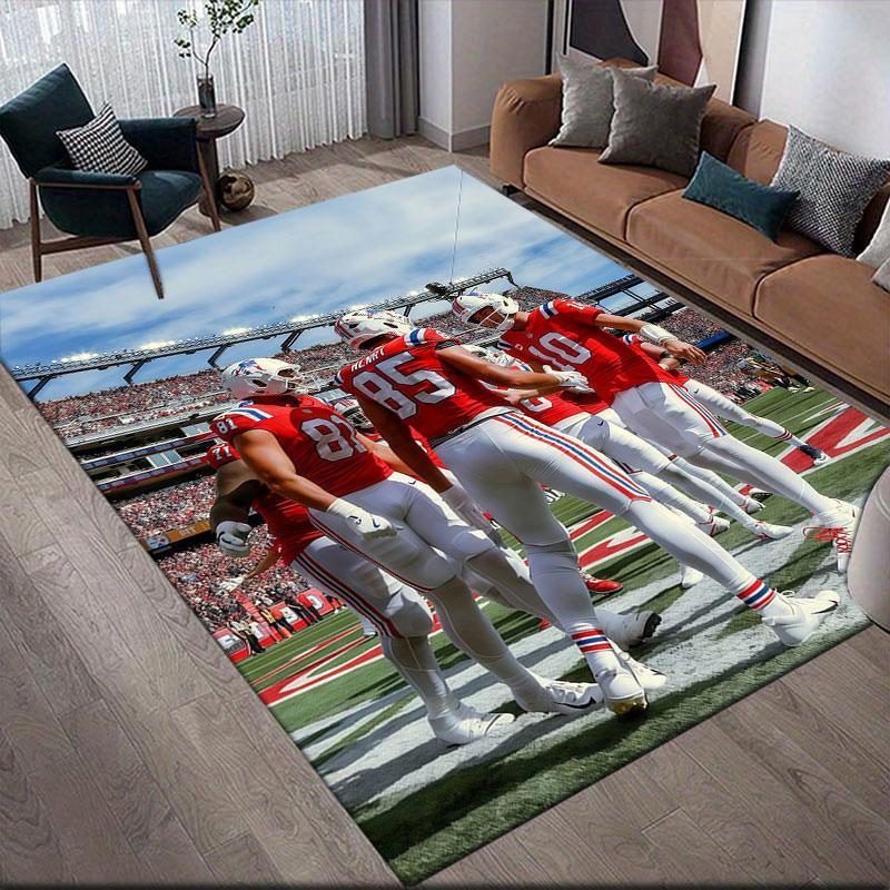 Patriots Players Flannel Printed Carpet, Home Sofa Decoration for Living Room & Bedroom, Non‑Slip Play Flannel Floor Mat for Game Room