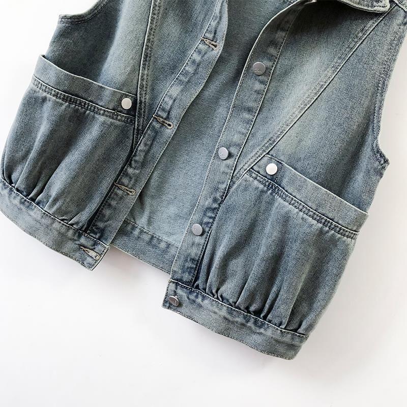 WTEMPO Denim Vintage Sleeveless Loose Single Breasted Women's Vest Jacket Coats Korean Fashion Short Coat for Women Spring