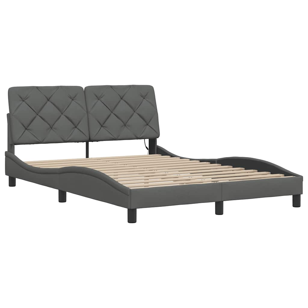 Bed Frame with LED Lights without Mattress Dark Grey 140 x 190 cm Fabric