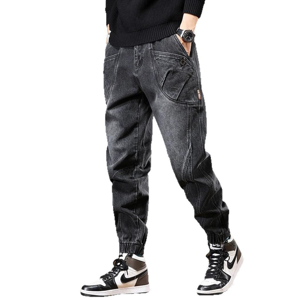 American Retro Heavy Tooling Jeans Men's Autumn New High-end Versatile Tied Feet Harlan Pants Men's Trendy Brand