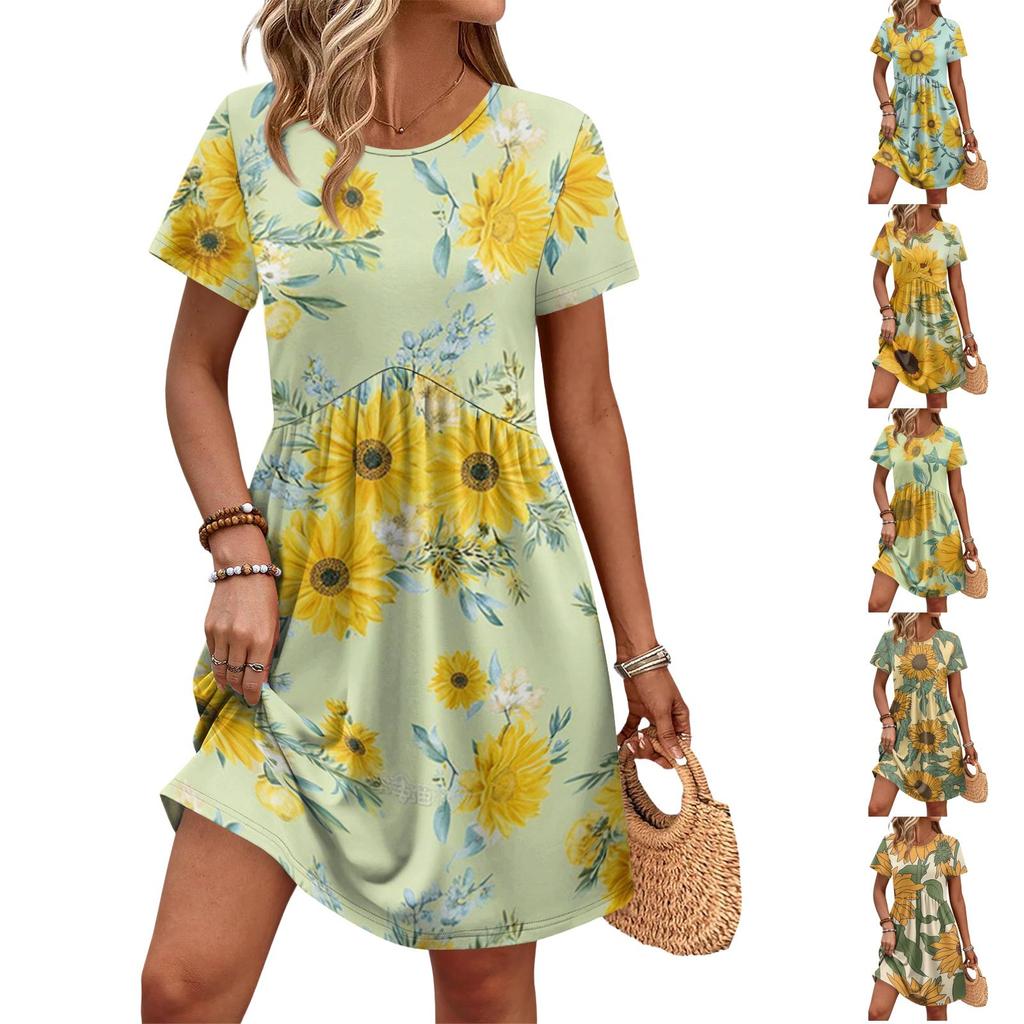 Dresses For Women Short Sleeve O Neck Casual Dresses Waist Maternity Dress With Pockets