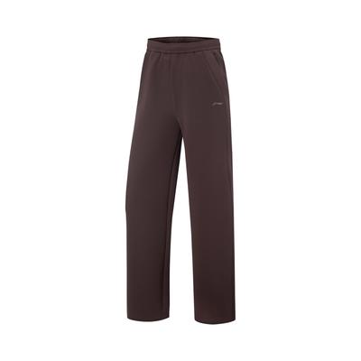 Li Ning Fitness Series Straight Leg Simple Solid Color Mid Rise Knitted Sports Pants Women Bottoms Chaos-Brown AKLV970-6
