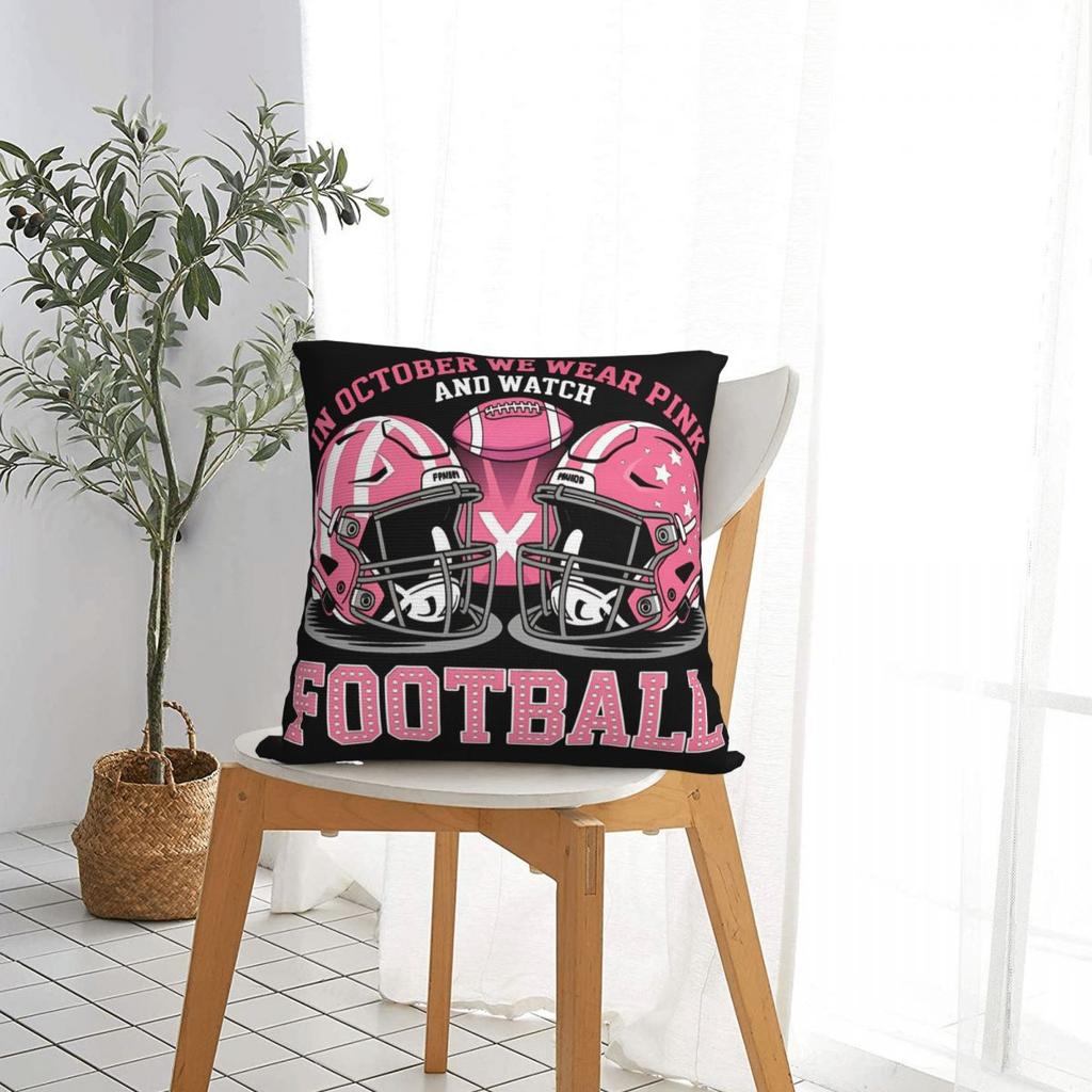 Im Oktober Tragen Wir Rosa Und Schauen Fußball Brustkrebs Kissenbezug Polyester Kissenhülle Dekor Kissenbezug Hülle Zuhause