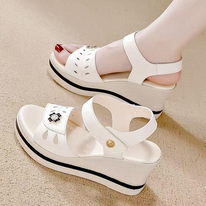 Medium heel comfortable shoes new summer flat bottom versatile fashion muffin soft bottom wedge heel summer sandals