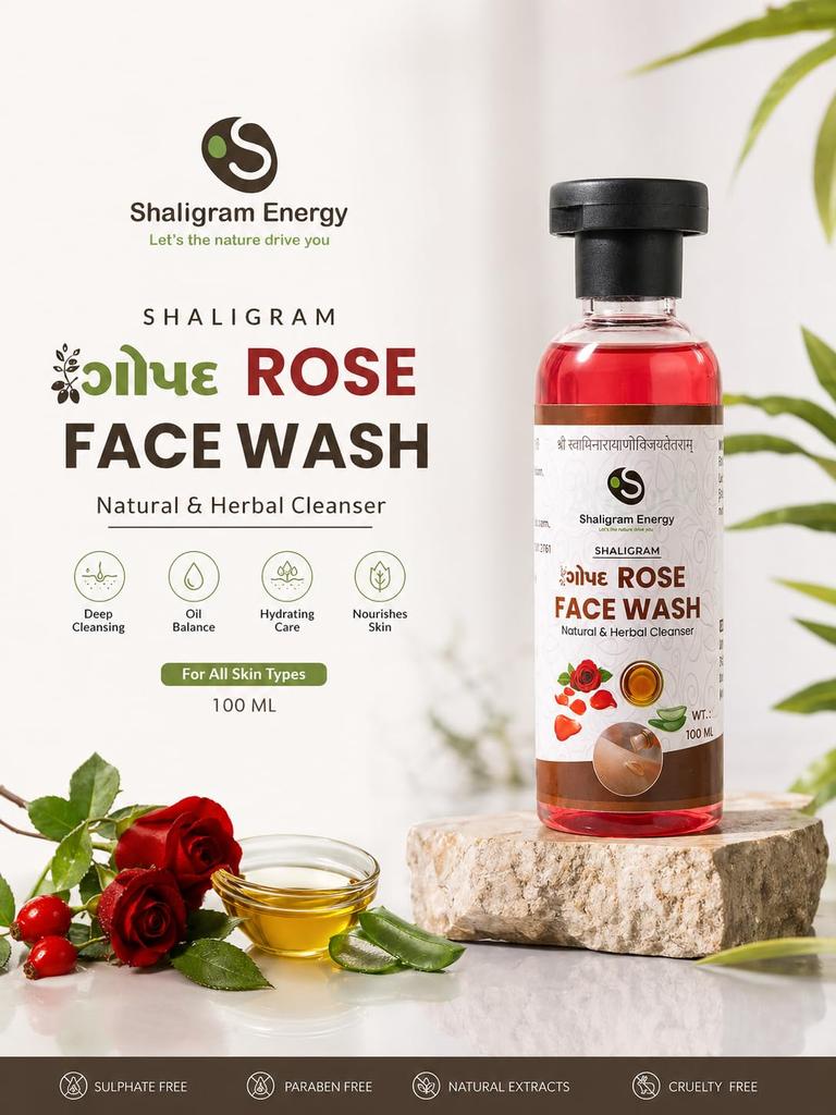 Shaligram Energy Rose Face Wash, Natural & Herbal Cleanser, 100 ML