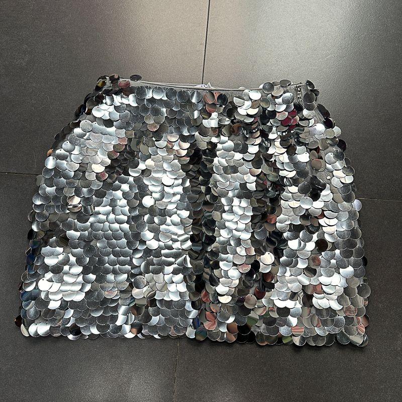 Mirror Large Round Sequin Tops + Skirt Fashionable Disco Nightclub Hip Hop Dance Party Fashionable Suit