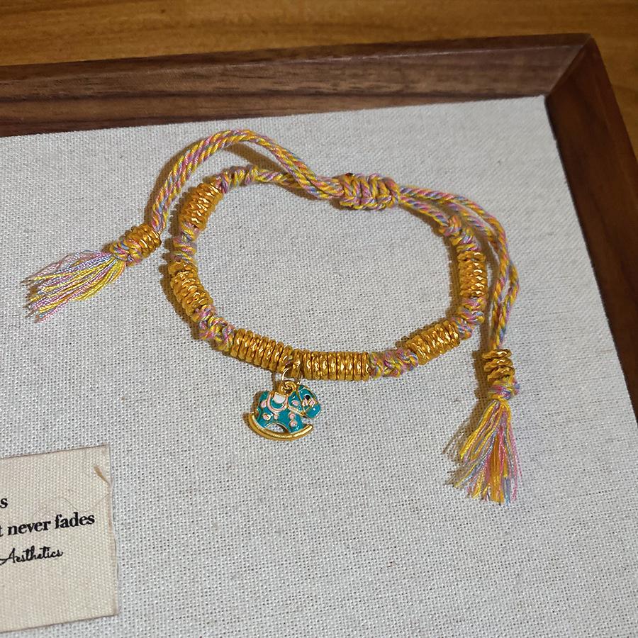 Chinese Style Woven Cotton Rope Geometric Bracelet with Copper Coin Design - Versatile, Fashionable, and High-end Jewelry