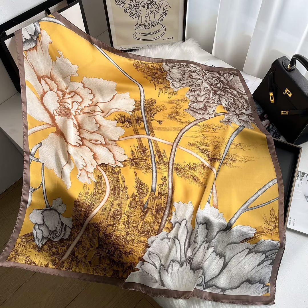 

Женский шелковый атласный клетчатый шарф - Большой квадратный шарф 90 см в подарок 90*90cm (Silk Satin)