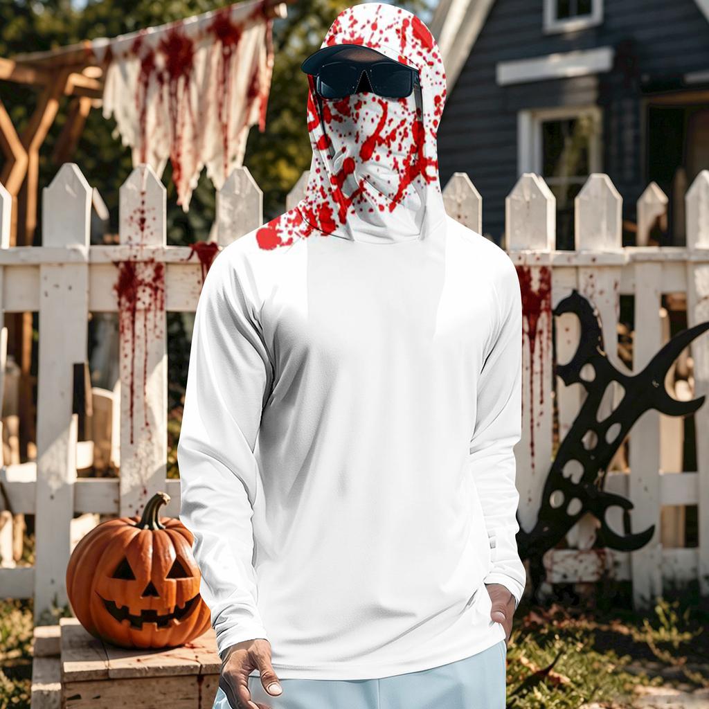 Men's Long Sleeve Hooded T-Shirt Quick Dry Sun Halloween for Fishing Fitness Sports