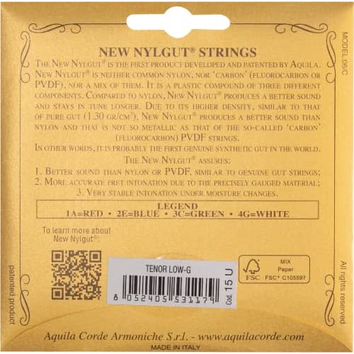 Aquila Tenor Ukulele Strings, Low-G Type, 76cm, 4-String Wound, AQ-TLW 15U