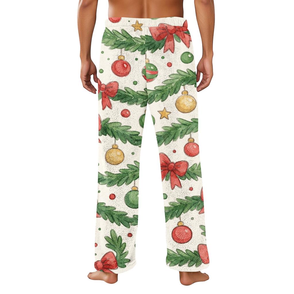 Men's Casual Christmas Print Plush Pajama Pants Sleepwear for Holiday