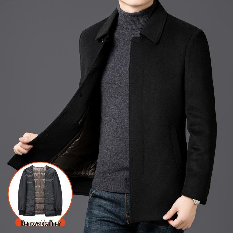 

Men s Mid-Length Woolen Coat - Autumn/Winter Business Casual Double-Sided Jacket for Middle-Aged 3XL
