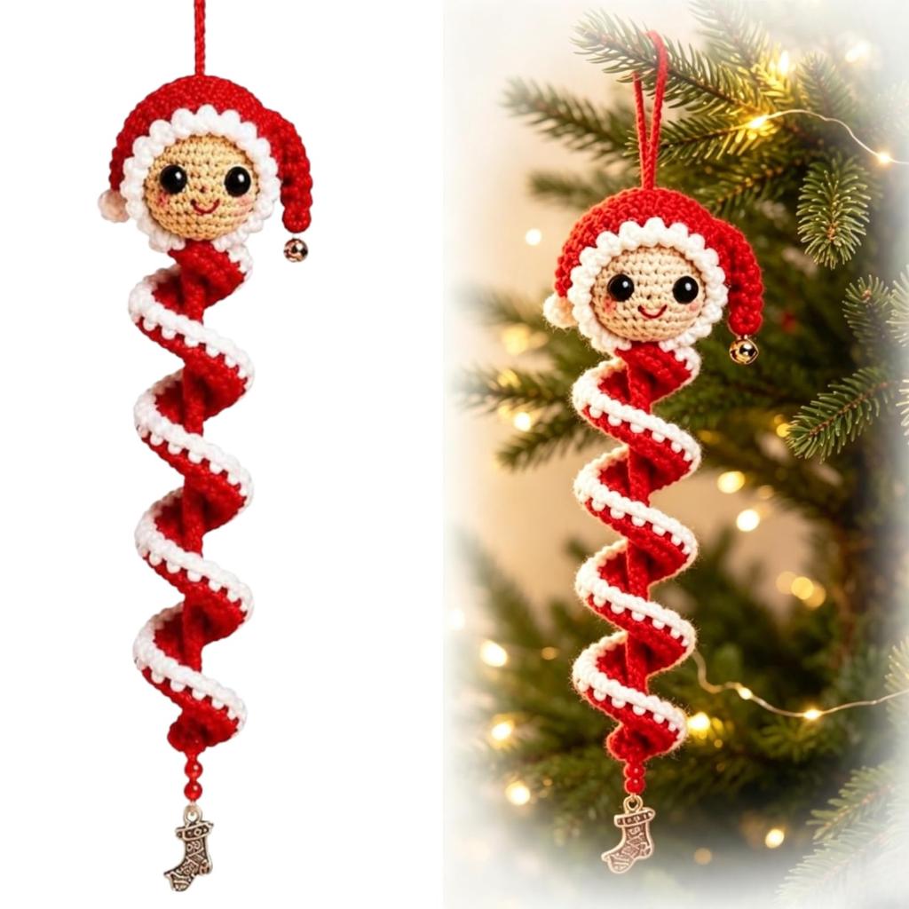 Crochet Snowman Spiral Ornament DIY Kit for Beginners 3D Hanging Christmas Tree Craft Set with Wool Yarn Crochet Hook Snowflakes and Beads