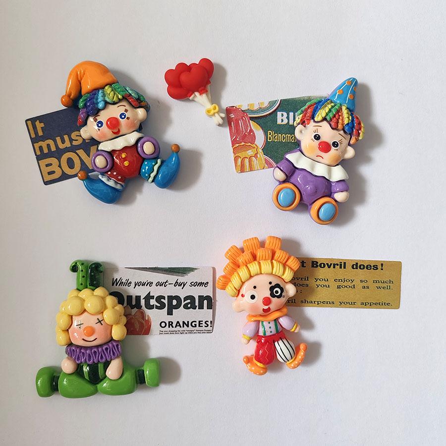 4pcs Cute Funny Creative Joker Clown Refrigerator Magnets Cute Fridge Magnets Whiteboard Photo Message Magnet Decorative
