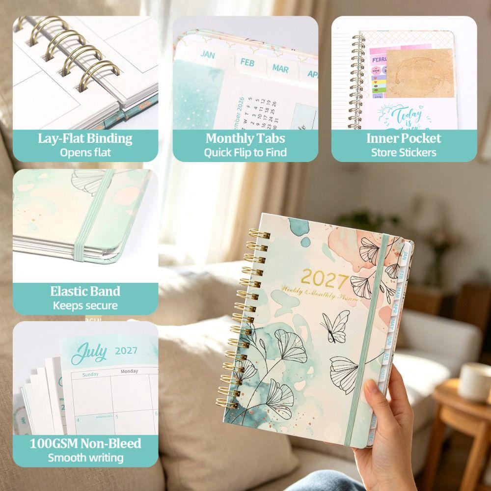 A5 Agenda Book Floral Pattern Daily Planner Book Portable 2027 Schedule Book  Students
