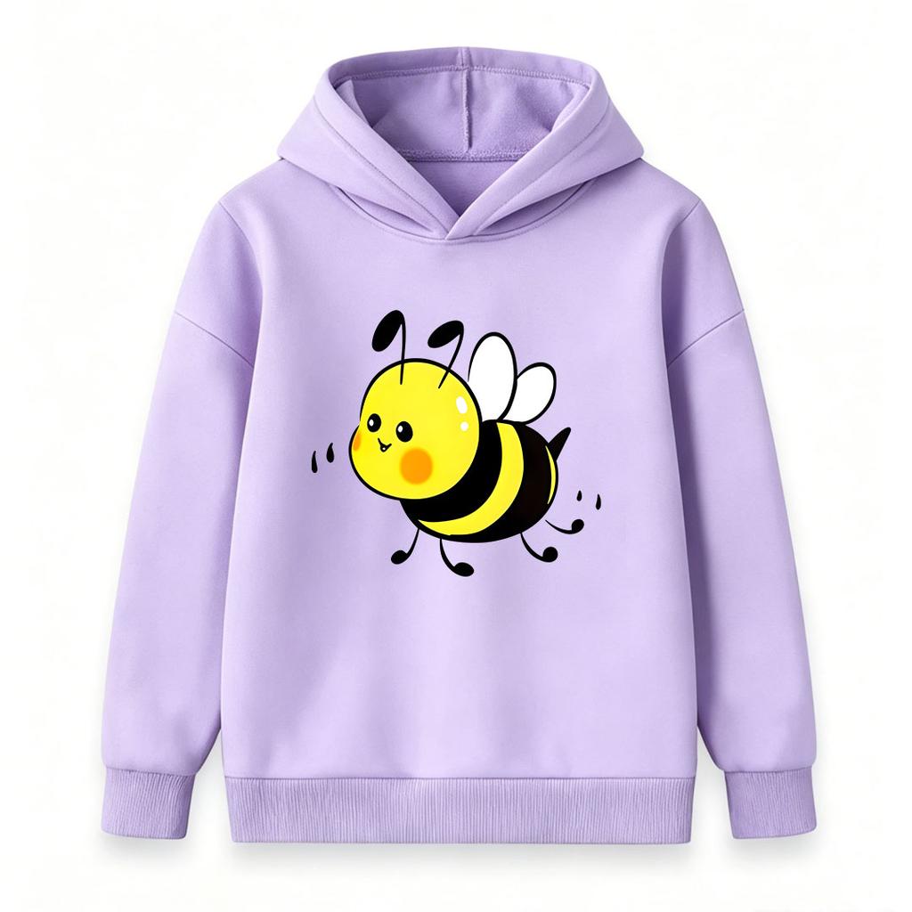Cute Cartoon Bee Print Kids Hoodie, Unisex Boys Girls Casual Soft Pullover Sweatshirt, Comfortable Long Sleeve Hooded Top for Daily Wear and Outdoor A