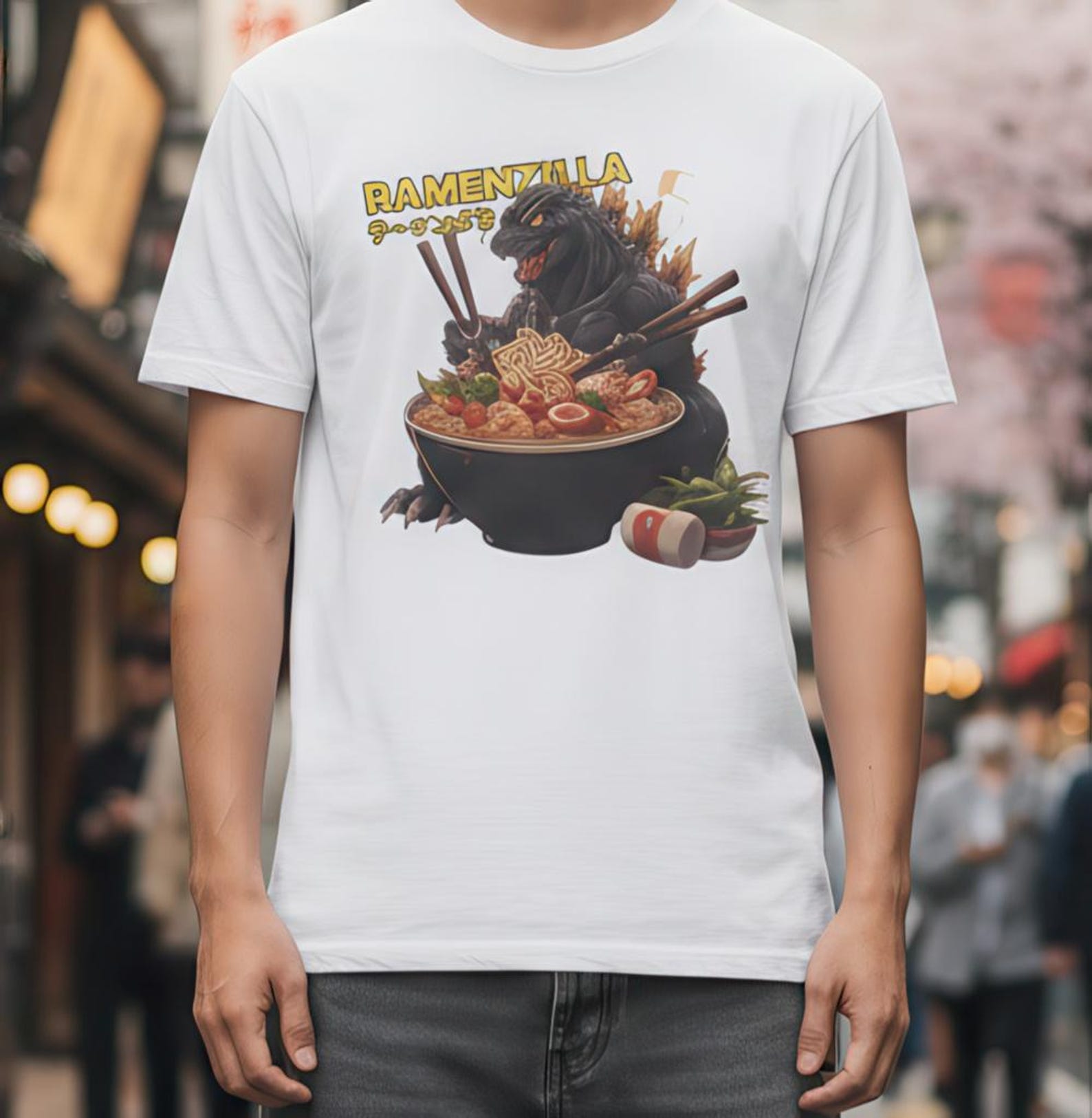 Godzilla Ramenzilla Kaiju Ramen Tee - Godzilla Eating Ramen - Unisex Tshirt - Kaiju Japan Fan Shirt 3XL