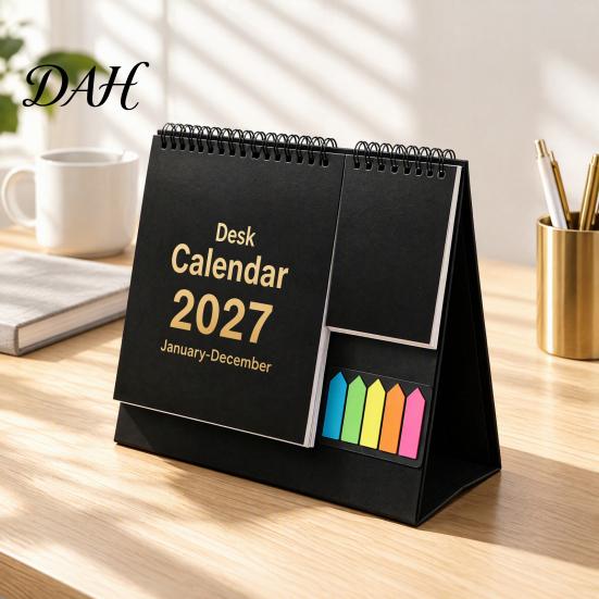 Monthly Schedule Organizer Desk Calendar 2027, Standing Flip Desktop with Sticker Portable Coil Bound Planner Notepad, Twin-Wire Binding 12