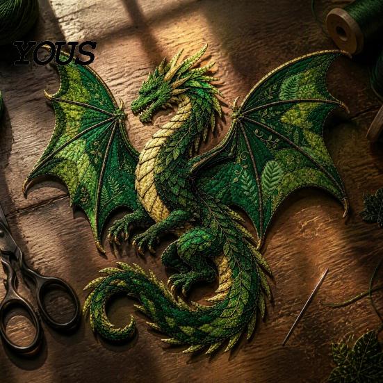 Beginner Sewing Materials Mythic Wilds DIY Patchwork Kit, Layered Fabric Art Dragon Handcrafted Wall Hanging Kit Phoenix Mythical Creature for