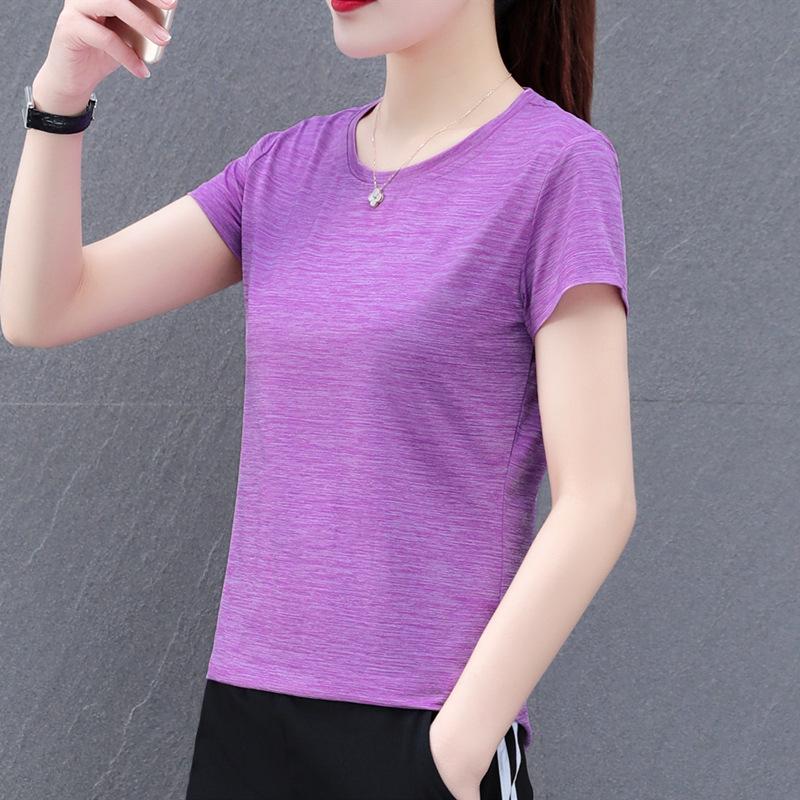 

Женский летний топ 2025 из ледяного шелка, быстросохнущий, с коротким рукавом: Модный, Молодежный и Стройнящий Крой XL фиолетовый