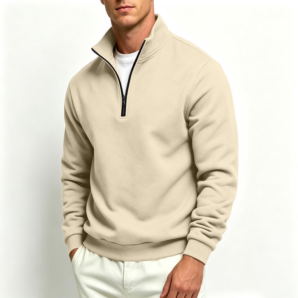 Men's Casual Zip-Up Stand Collar Sweatshirt, Color Thick Warm Pullover for Winter