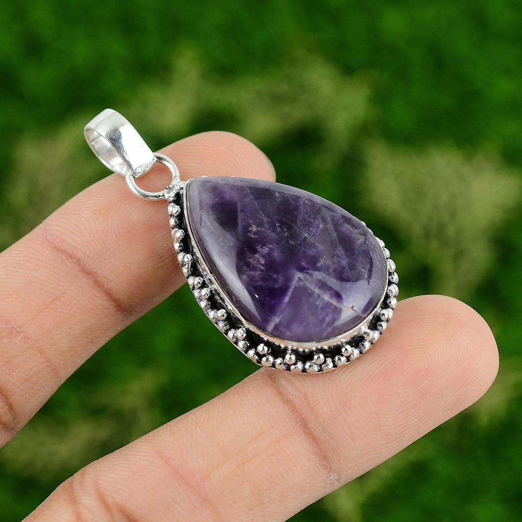 Daughters Day Sale Chevron Amethsyt Gemstone Sterling Silver New Pendant Jewelry